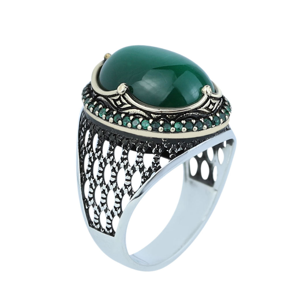 Green Tiger Eye Sterling Silver Ring, Turkish Handmade Design Ring, Silver Men's Jewelry, Natural Gemstone Ring, 925 Sterling Silver