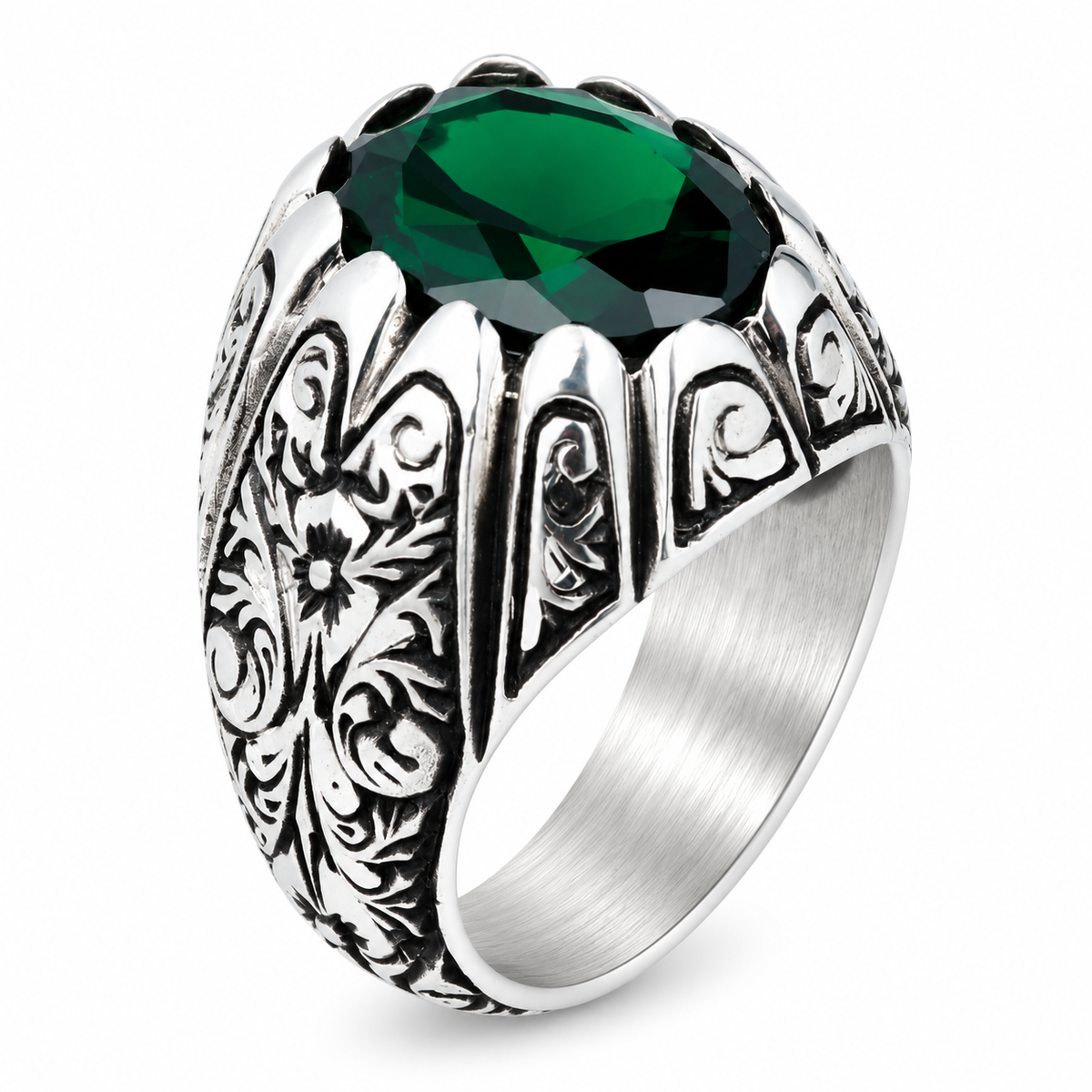 925 Sterling Silver Green Emerald Ring – Vintage Handmade Style