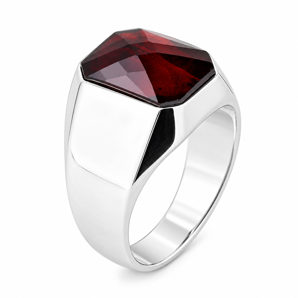 925 Sterling Silver Red Garnet Ring for Men