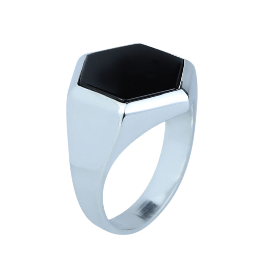 Mens Hexagon Onyx Signet Ring, Black Onyx Stone Ring, Modern Silver Men Ring, Classic Signet Ring, 925k Sterling Silver Ring, Gift For Him