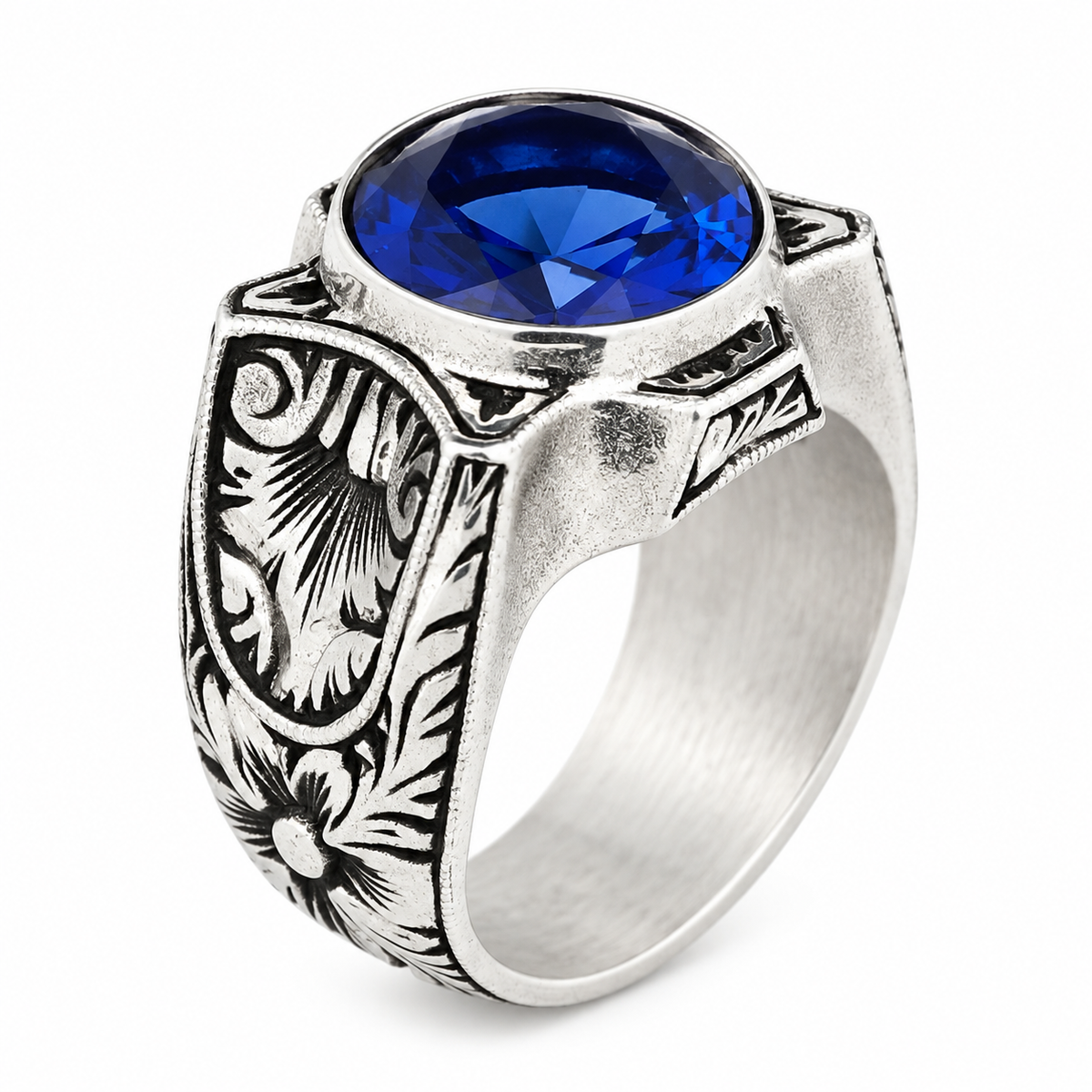 925 Sterling Silver Sapphire Ring for Men – Vintage Signet Style