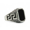 Anillo de plata con piedra preciosa de ónix cuadrada de estilo griego para hombre
