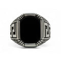 Anillo de plata con piedra preciosa de ónix cuadrada de estilo griego para hombre