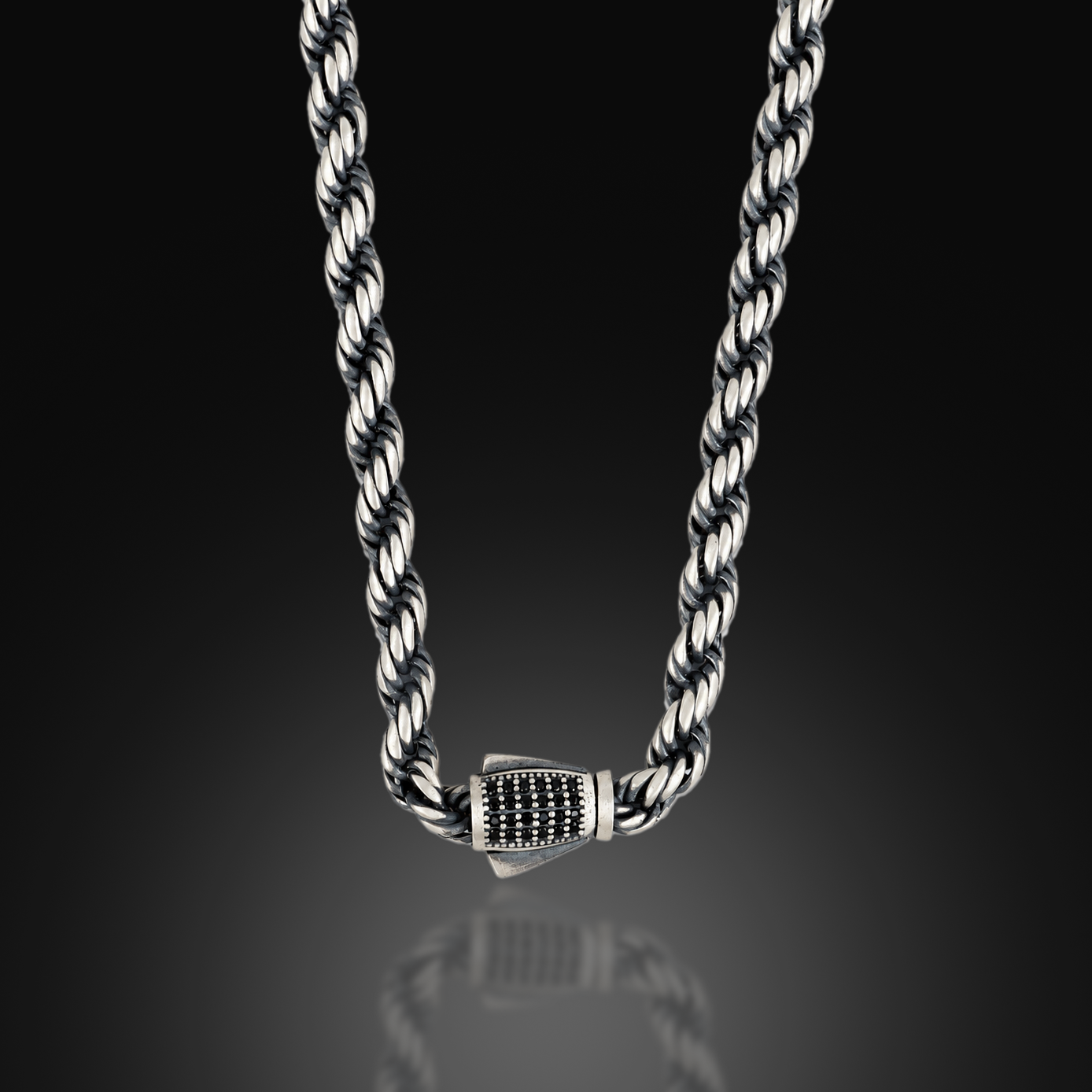 925 Sterling Silver 5mm Oxidized Rope Chain Necklace for Men