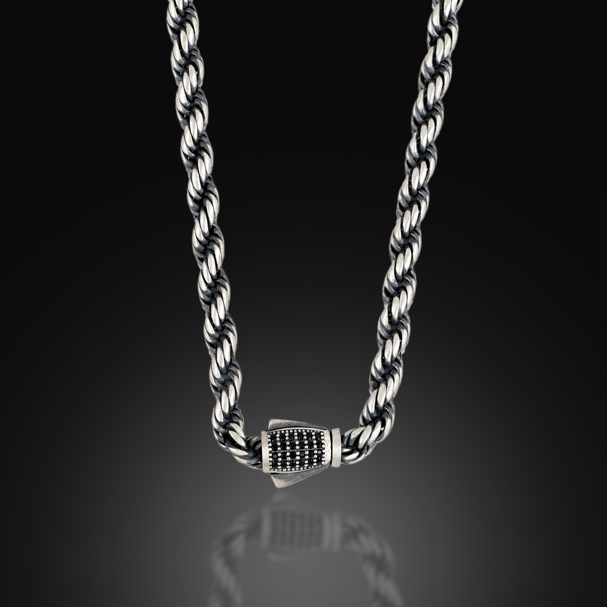 925 Sterling Silver 5mm Oxidized Rope Chain Necklace for Men
