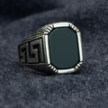 Anillo de plata con piedra preciosa de ónix cuadrada de estilo griego para hombre