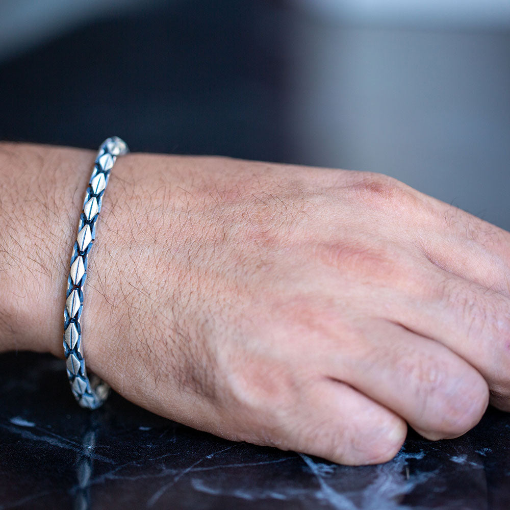 Men Silver Snake Chain Link Bracelet