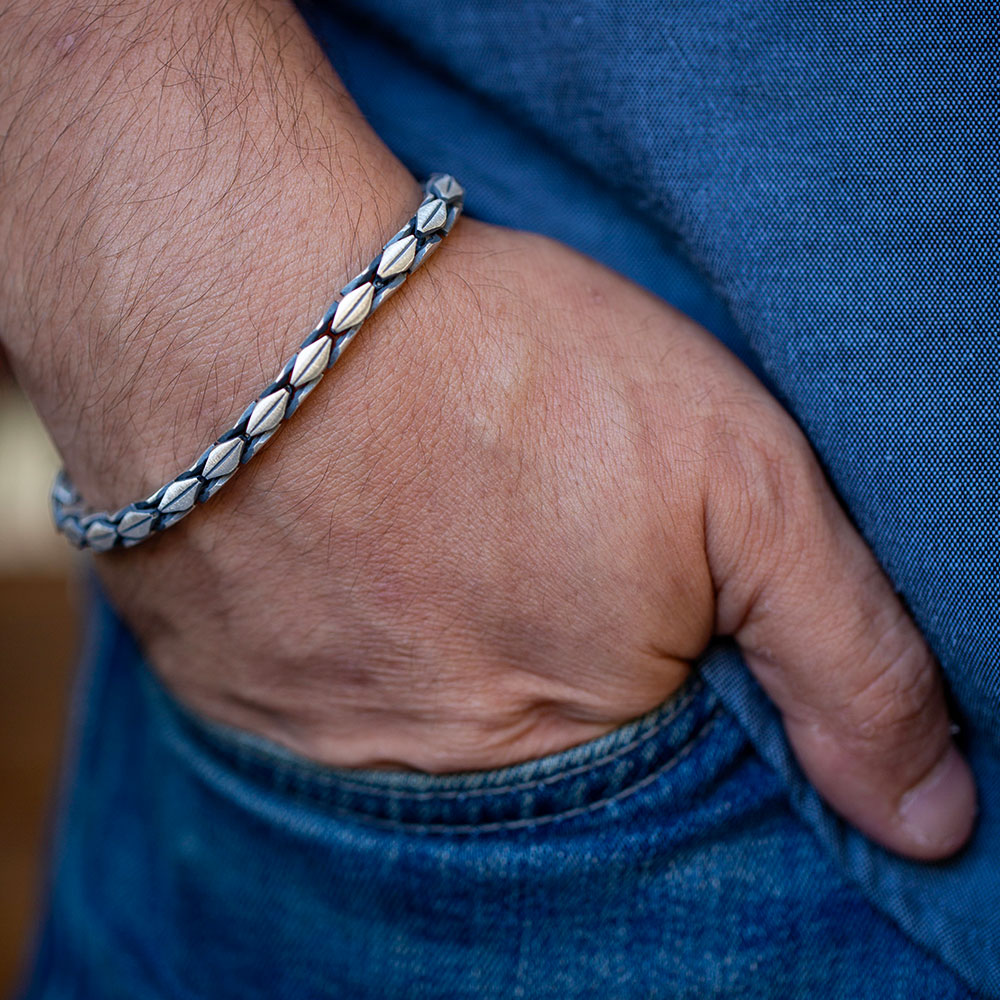 Pulsera de eslabones de cadena de serpiente de plata para hombre