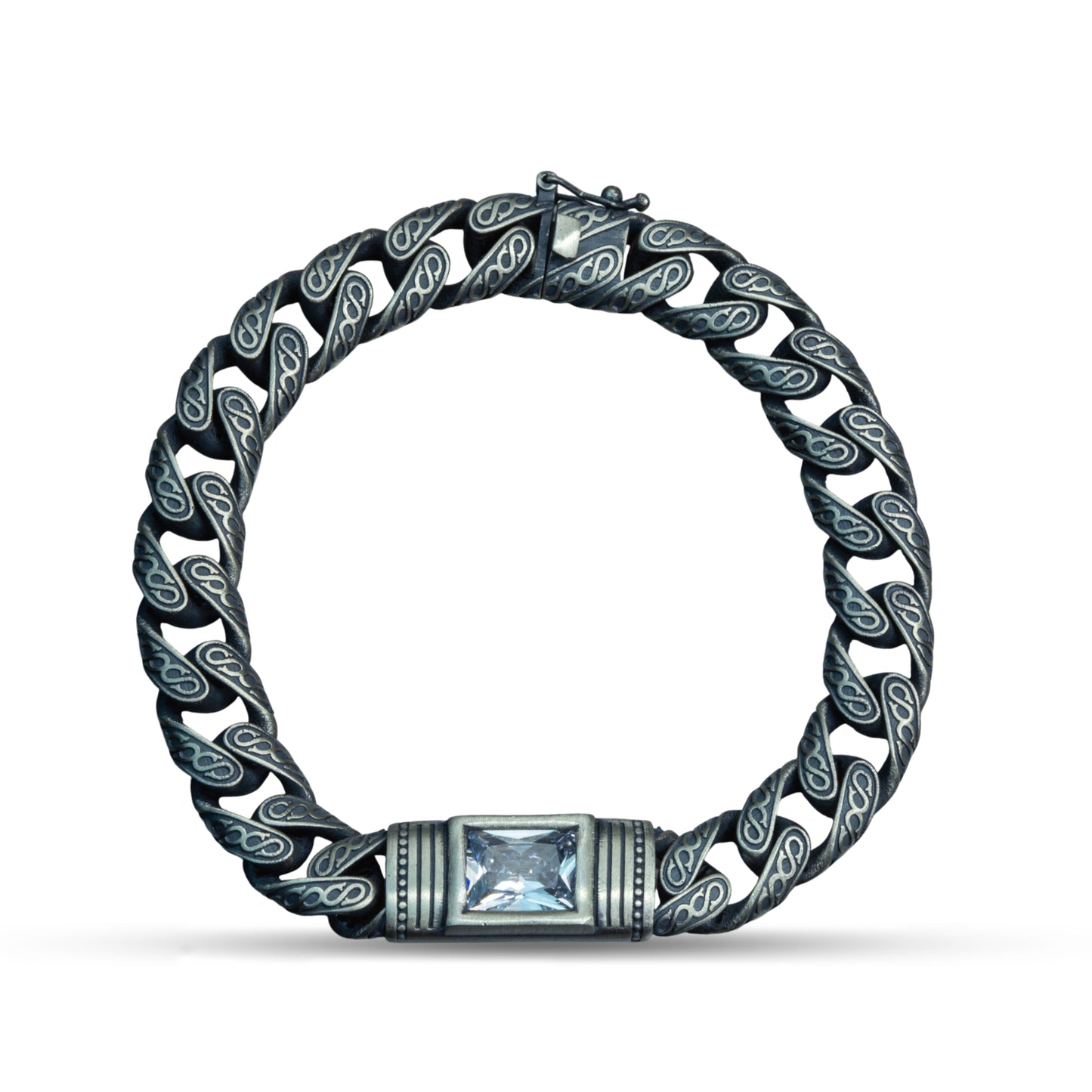 Men Handmade Engraved Square Moissanite Stone Cuban Chain Bracelet