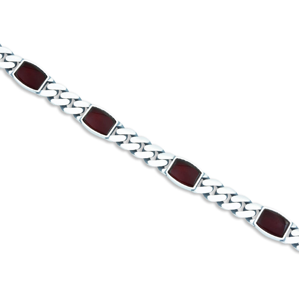 925 Sterling Silver Cuban Link Agate Gemstone Chain Bracelet