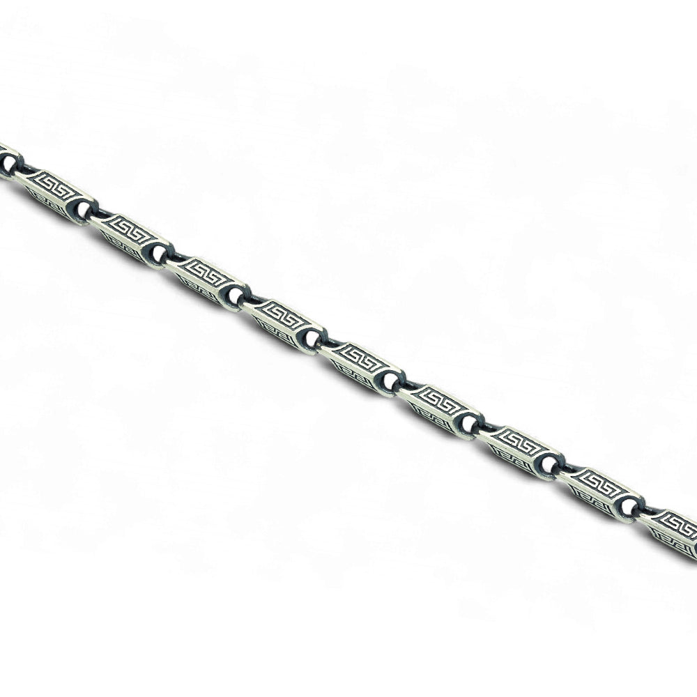 925 Men Silver Greek Decor Style Chain Bracelet
