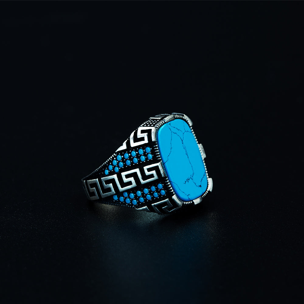 Men Handmade Greek Style Turquoise Ring