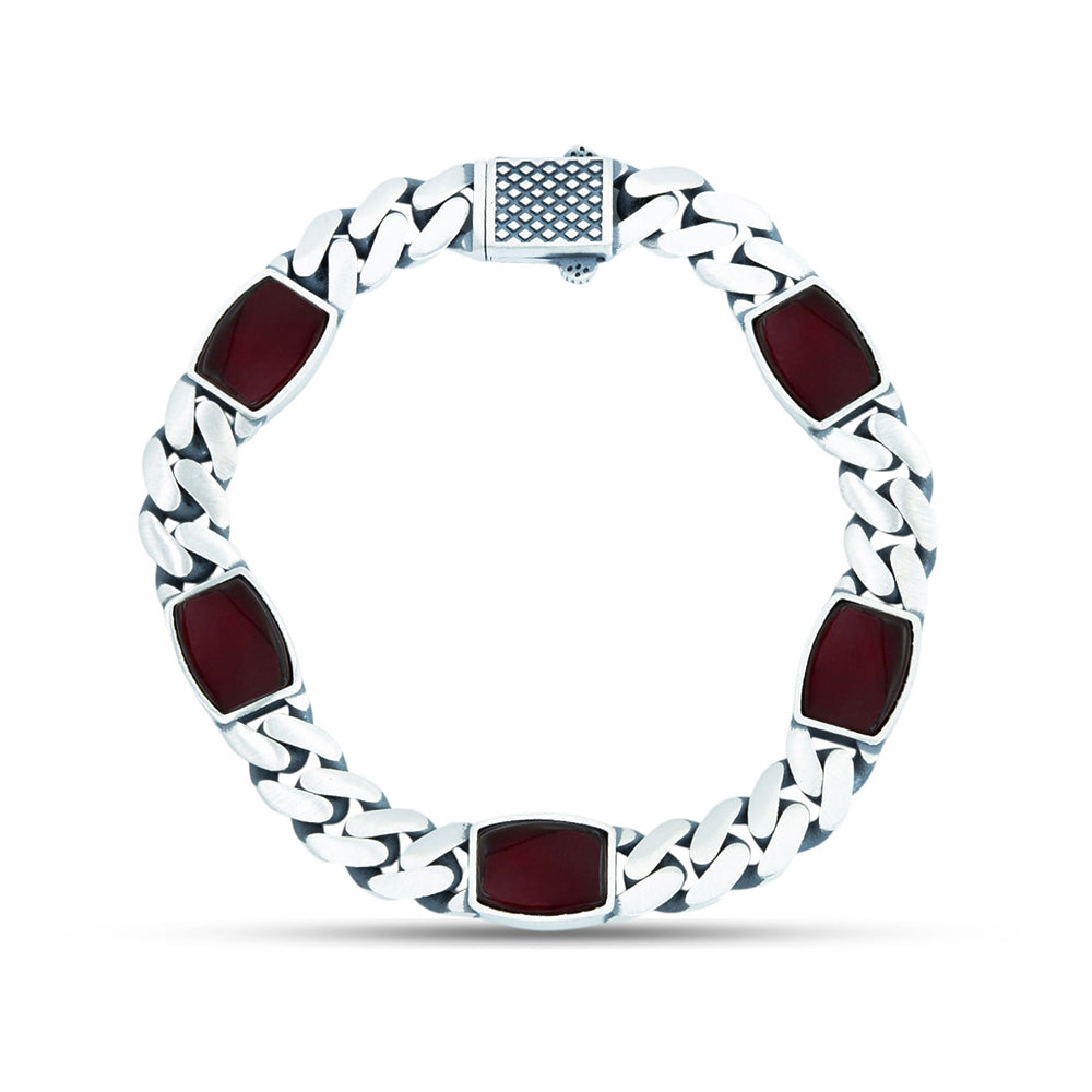 925 Sterling Silver Cuban Link Agate Gemstone Chain Bracelet