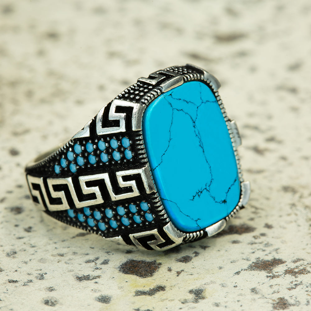 Men Handmade Greek Style Turquoise Ring