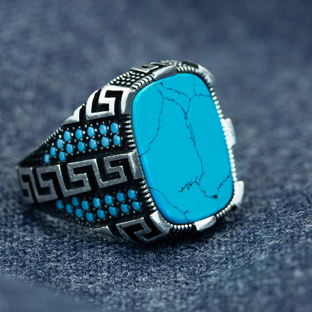 Men Handmade Greek Style Turquoise Ring