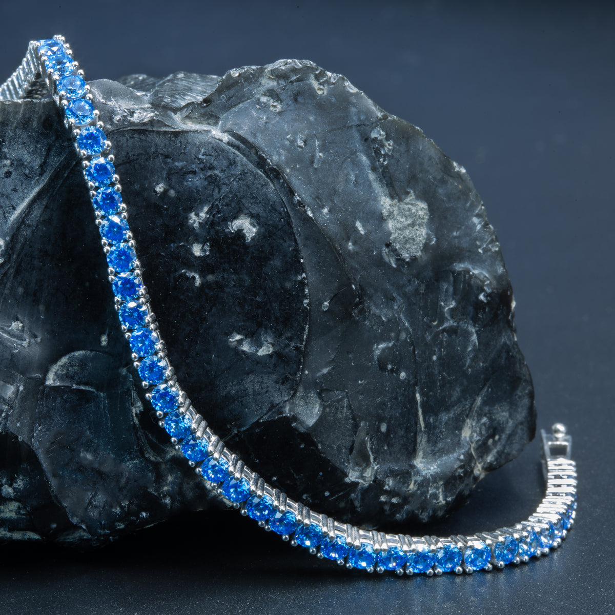 Silver Aquamarine Tennis Bracelet for Men - Luxury Blue Stone Jewelry - Elegant 925 Sterling