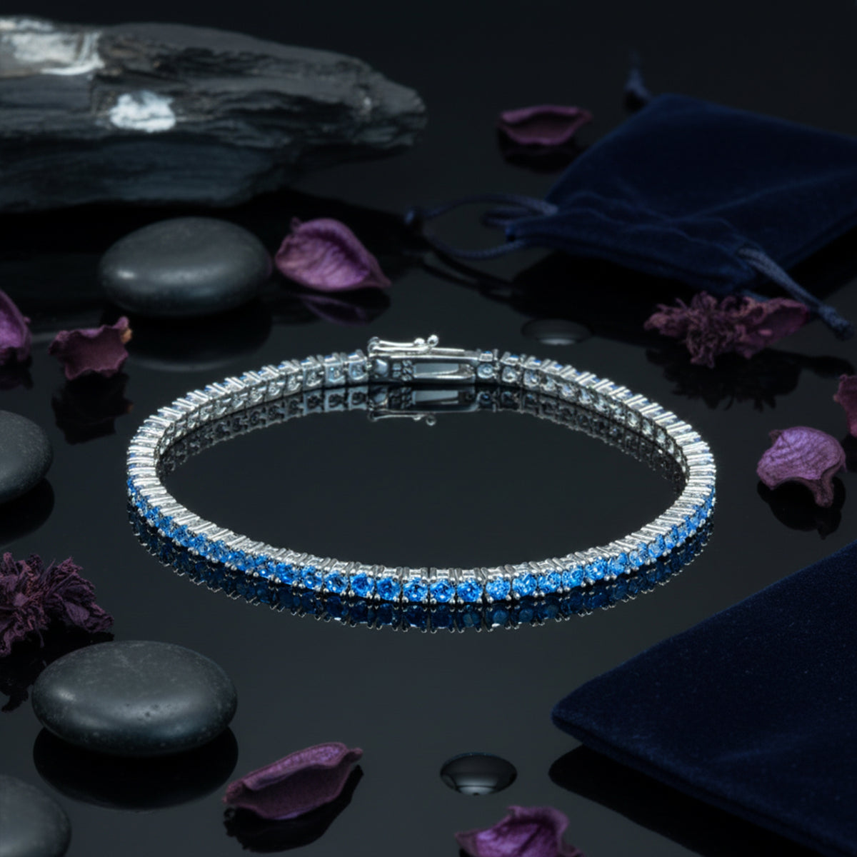 Silver Aquamarine Tennis Bracelet for Men - Luxury Blue Stone Jewelry - Elegant 925 Sterling