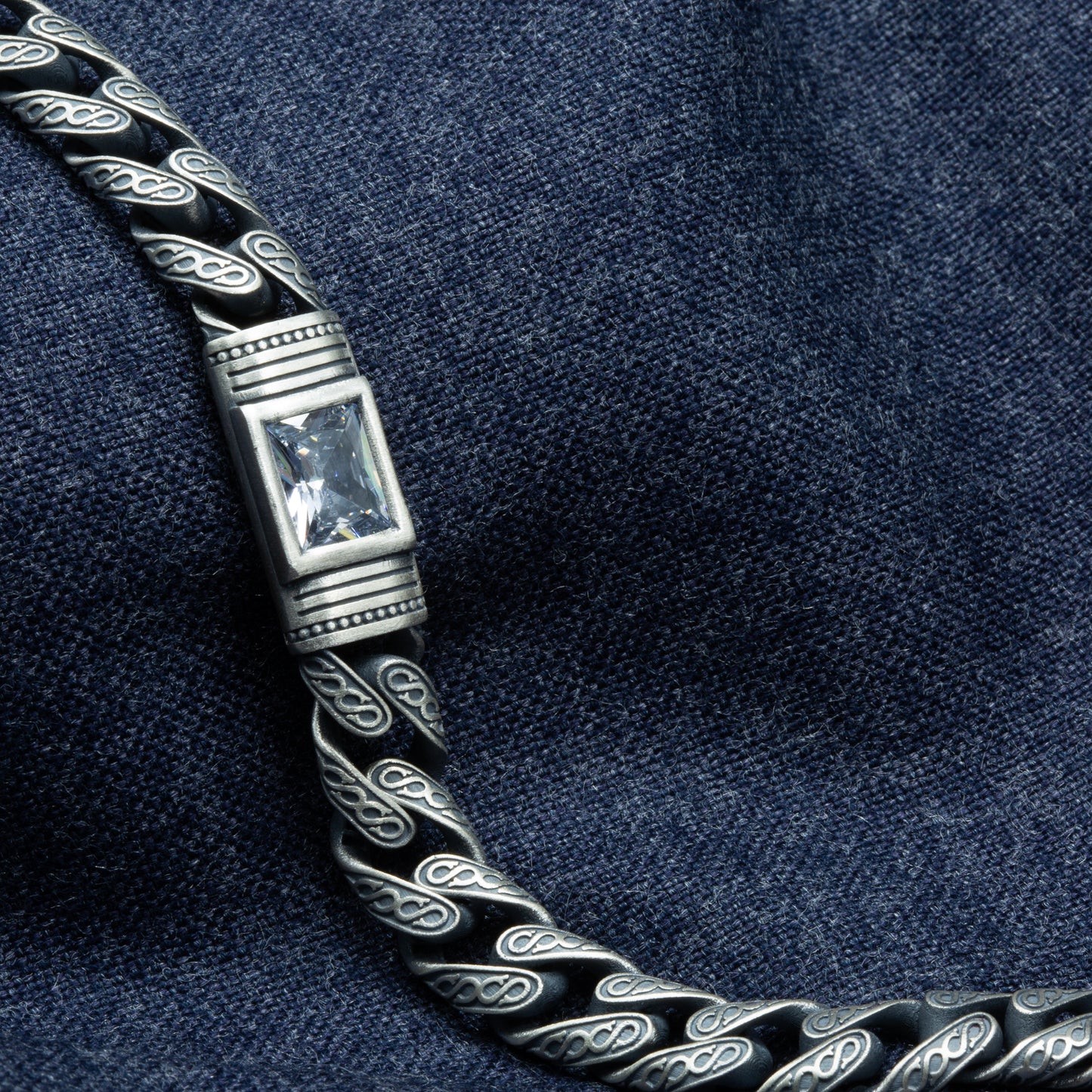 Men Handmade Engraved Square Moissanite Stone Cuban Chain Bracelet