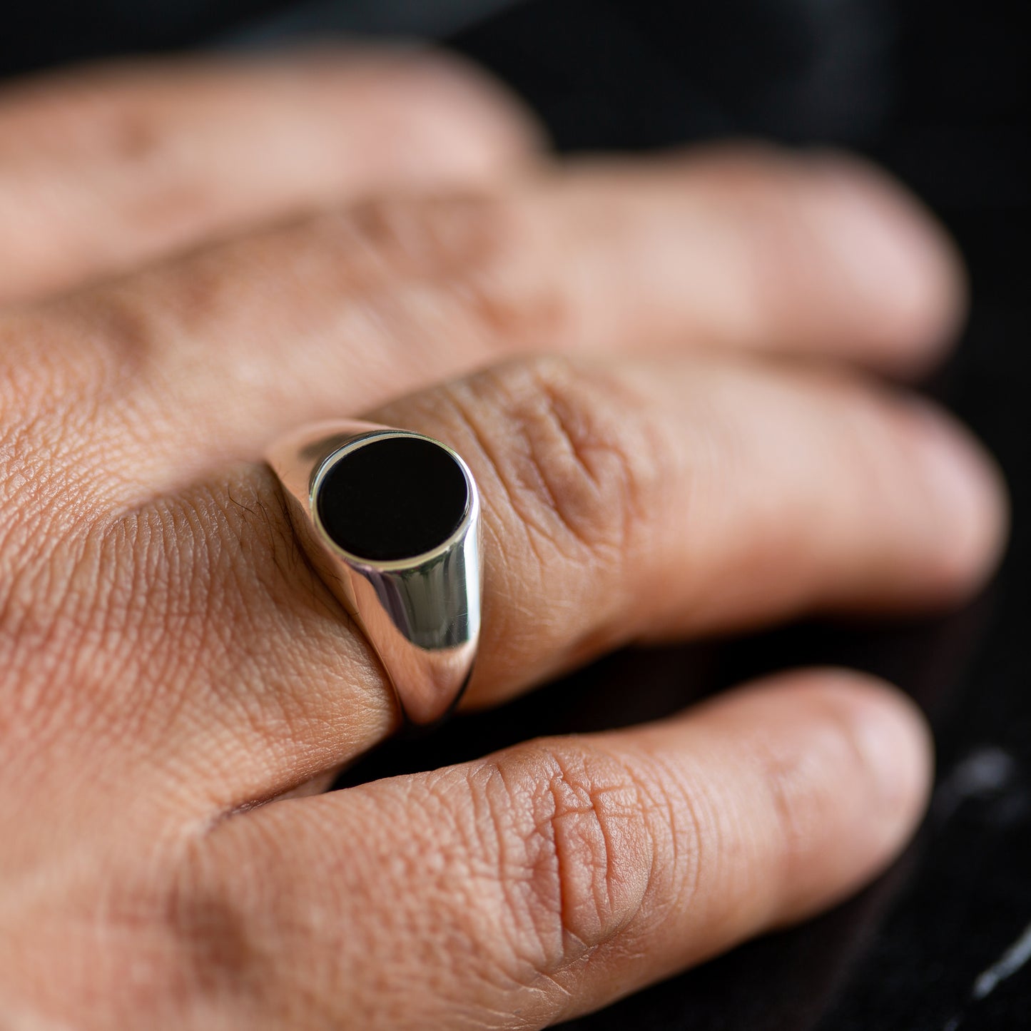 Men Silver Minimal Classic Onyx Signet Ring