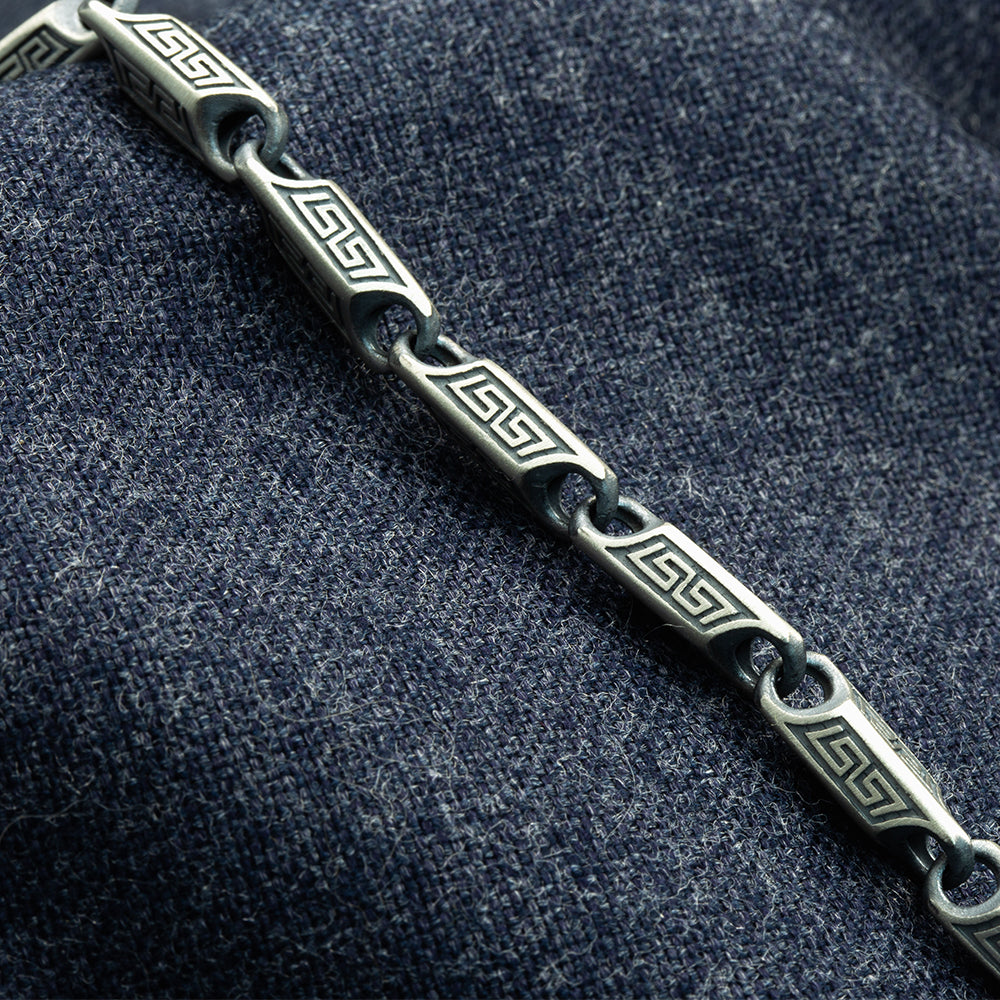 925 Men Silver Greek Decor Style Chain Bracelet