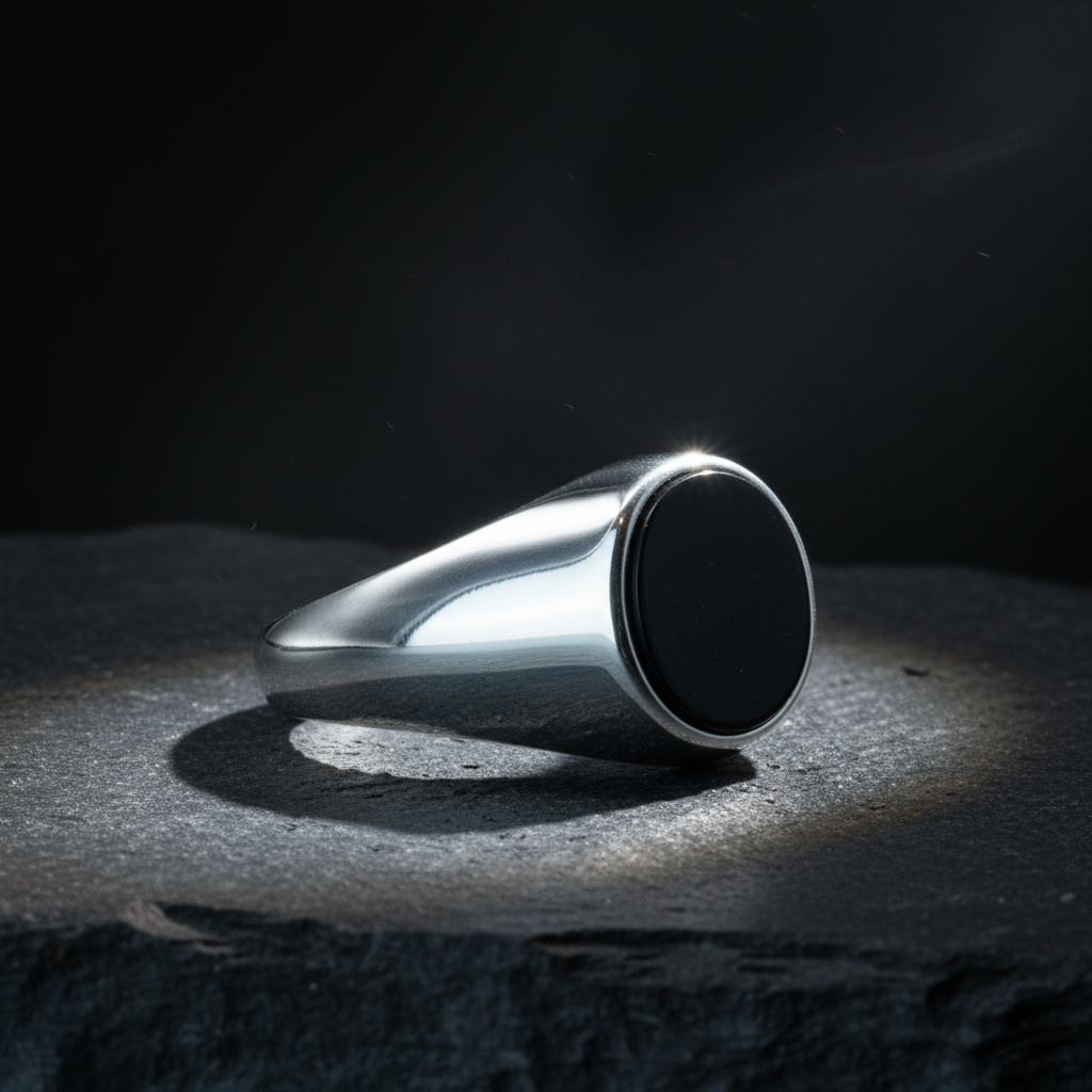 Men Silver Minimal Classic Onyx Signet Ring