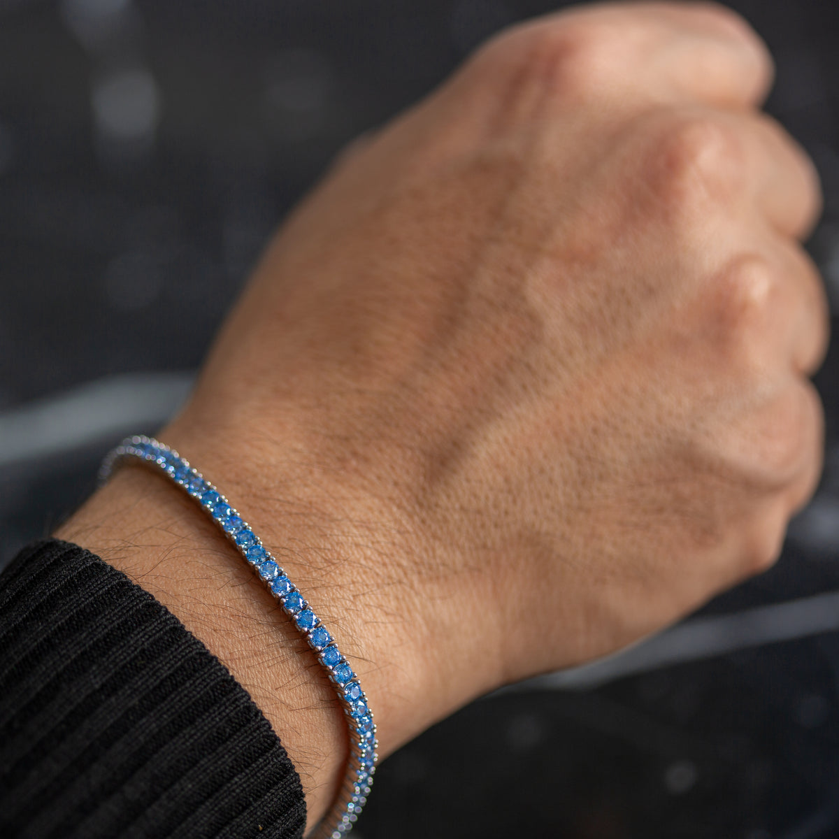 Silver Aquamarine Tennis Bracelet for Men - Luxury Blue Stone Jewelry - Elegant 925 Sterling