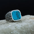Men Handmade Square Turquoise Signet Silver Ring