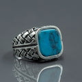 Men Handmade Square Turquoise Signet Silver Ring