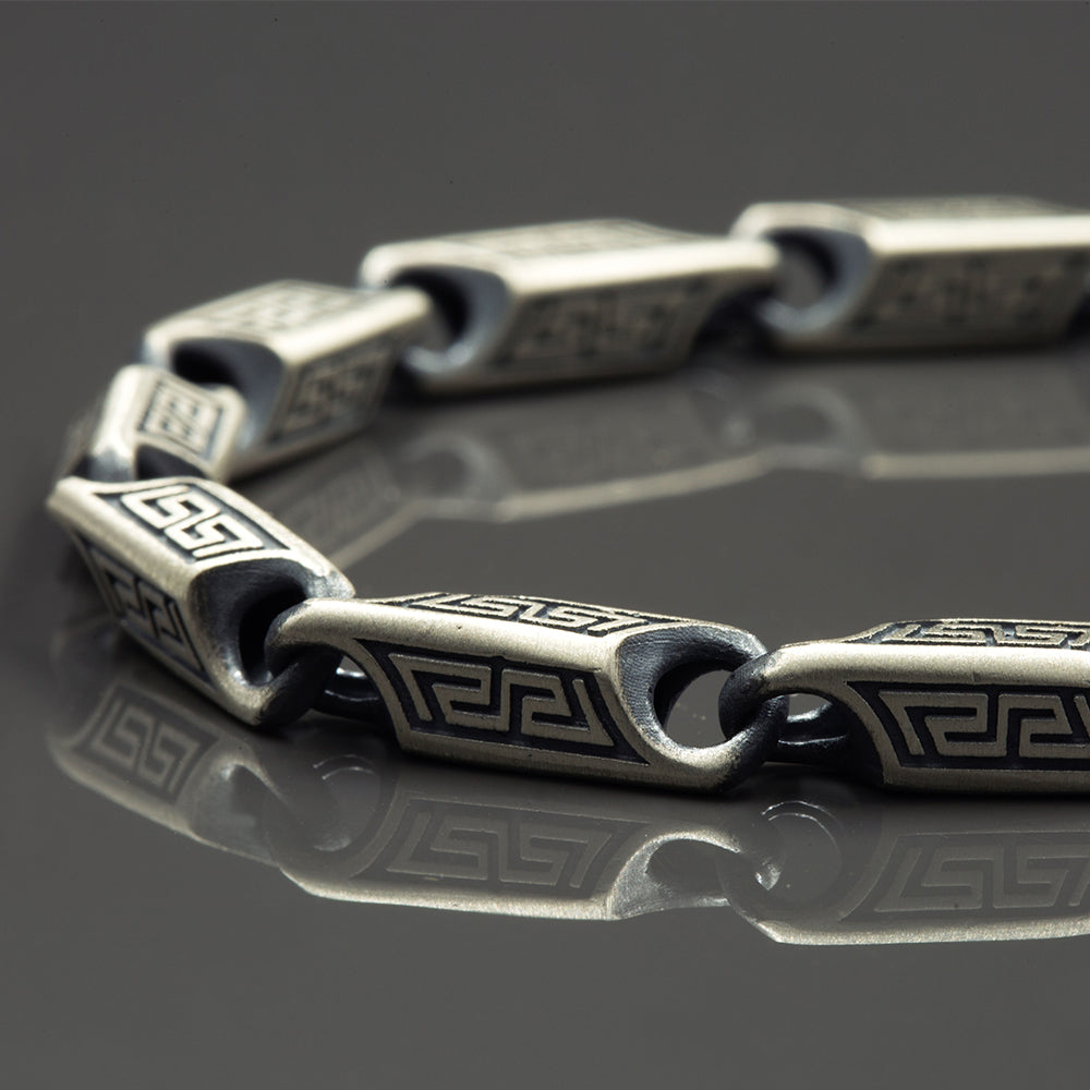 925 Men Silver Greek Decor Style Chain Bracelet