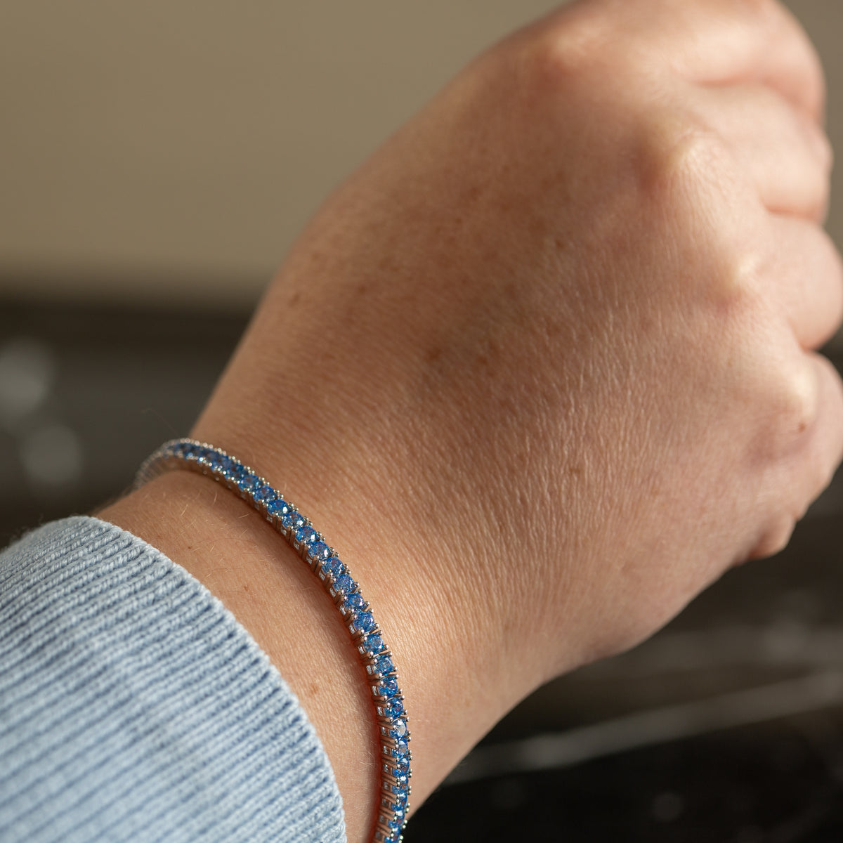 Silver Aquamarine Tennis Bracelet for Men - Luxury Blue Stone Jewelry - Elegant 925 Sterling