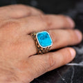 Men Handmade Square Turquoise Signet Silver Ring