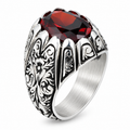 925 Sterling Silver Dark Red Garnet Ring – Vintage Handmade Style