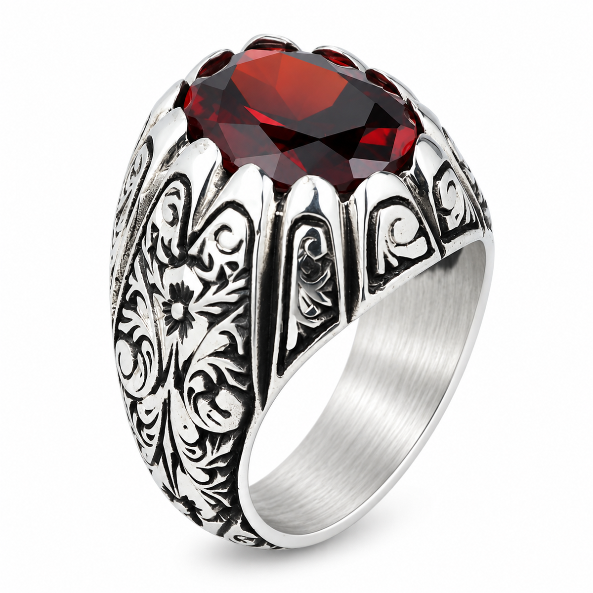 925 Sterling Silver Dark Red Garnet Ring – Vintage Handmade Style