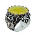 Men Handmade Ring, Round Yellow Agate 925 Silver Ring, Aqeeq Gemstone Ring , Genuine Yellow Agate Men Vintage Ring