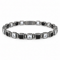 Silver Black Diamond Chain Bracelet, Black Moissanite Vintage Bracelet, Mens Black Diamond Bracelet, Shiny Diamond Bracelet