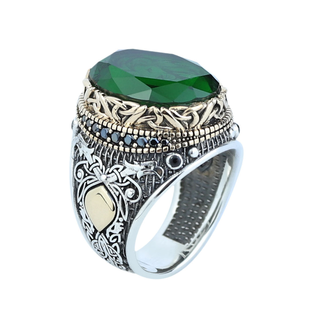 925 Silver Zodiac Leon Signet Ring, Emerald Stone Lion Head Ring, Handmade Silver Zodiac Ring, 925k Sterling Silver Ring, Ring For Men