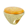 Man Silver Amber Stone Ring , Large Baltic Amber Ring , Turkish Silver Ring , Ottoman Style Embroidered Men's Ring