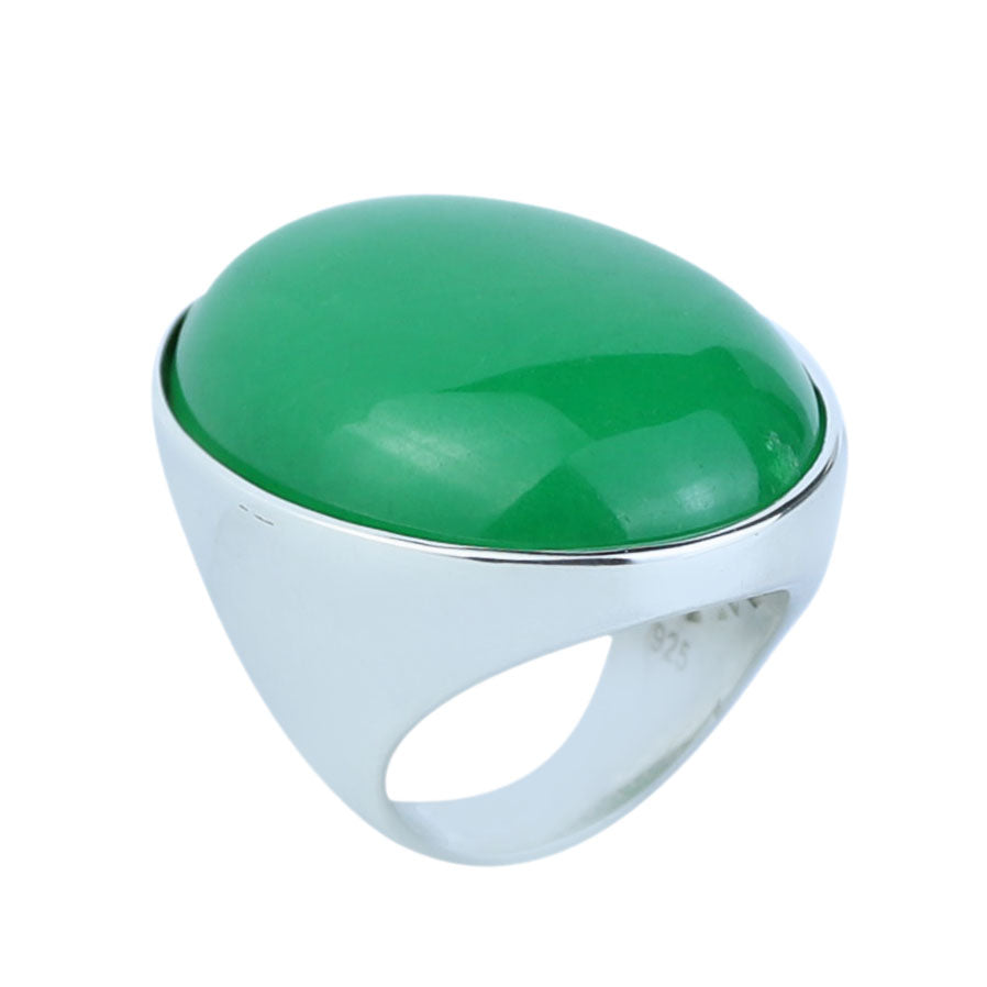 Men Silver Natural Jade Gemstone Ring, Large Classic Signet Ring, Green Gemstone Large Ring, Natural Jade Ring, Gift For Men