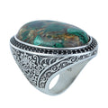 Men Silver Natural Malachite Ring, Engraved Men Large Ring, Big Green Stone Ring, Father Day Gift, 925k Sterling Silver Ring