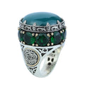 Mens Handmade Ring, Green Agate Ring, Solomon Signet Large Turkish Handmade Silver Men Ring