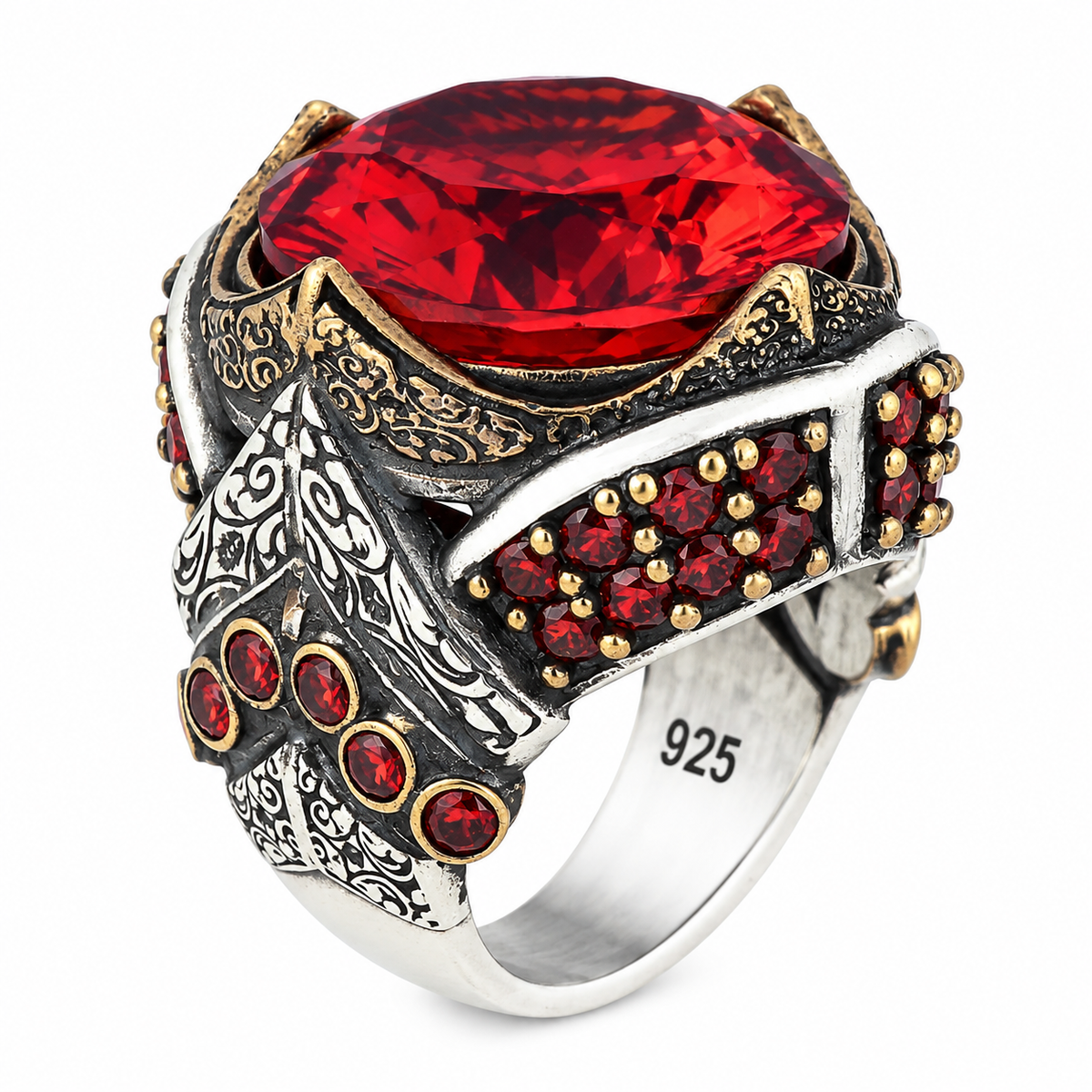925 Sterling Silver Ruby Ring for Men – Vintage Ottoman Style