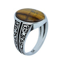Silver Tiger Eye Gemstone Ring, Man Minimal Tiger Eye Ring, Ottoman Style Silver Ring, Men Tiger Eye Jewelry