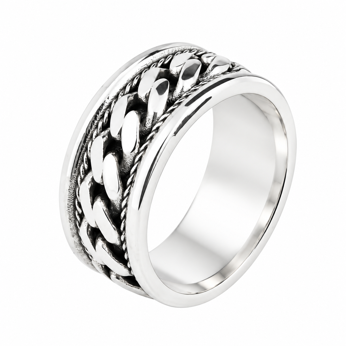 Sterling Silver Cuban Link Ring, 10MM Curb Band Ring, Statement Band Ring, Chain Model Ring, Promise Ring, Solid Silver, Unisex Ring