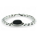 Men Silver Black Onyx Stone Curb Chain Bracelet