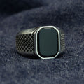 Men Silver Classic Square Natural Onyx Gemstone Ring