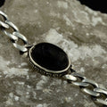 Men Silver Black Onyx Stone Curb Chain Bracelet