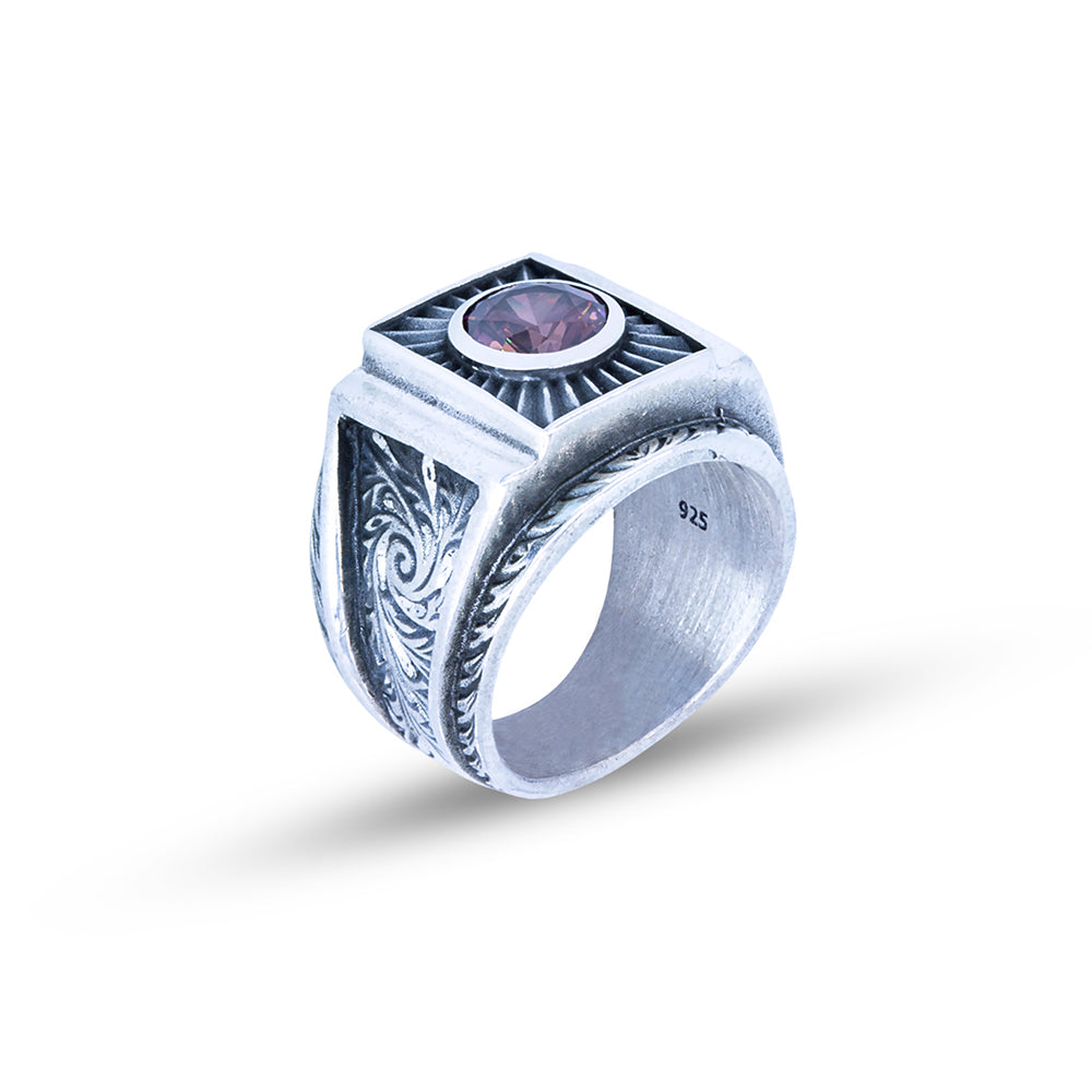 Men Handmade Engraved Sultanite Gemstone Ring