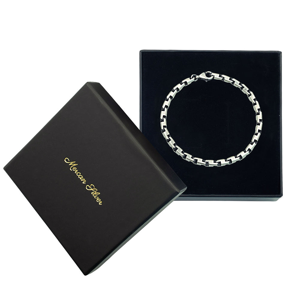 925 Sterling Silver Men Box Chain Bracelet