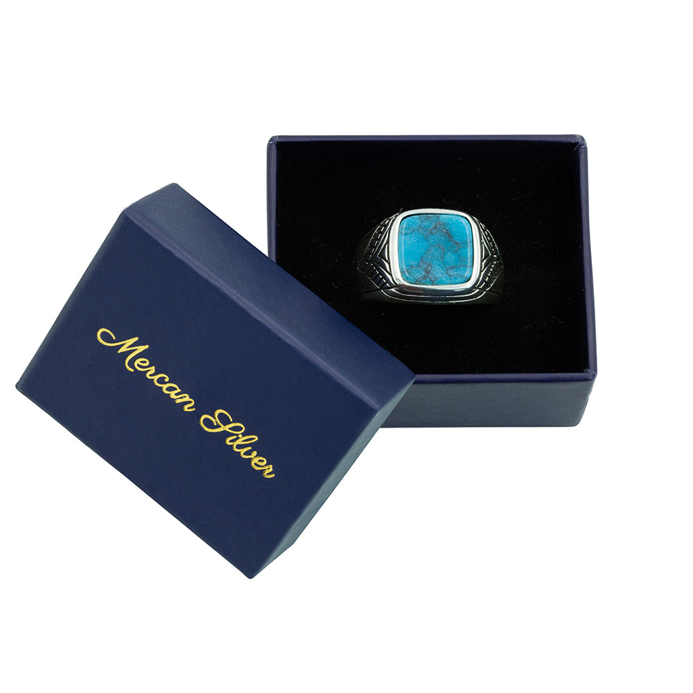 925 Sterling Silver Men Minimal Turquoise Signet Ring