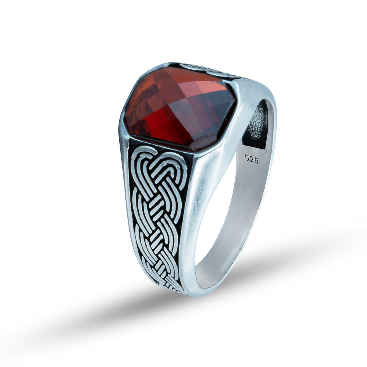 Men Silver Minimal Garnet Ruby Gemstone Ring